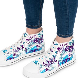 Colorful Women's High Top Sneakers, Trendy Footwear, Casual Style, Unique Gift, Graffiti Art Sneakers, Street Fashion Shoes