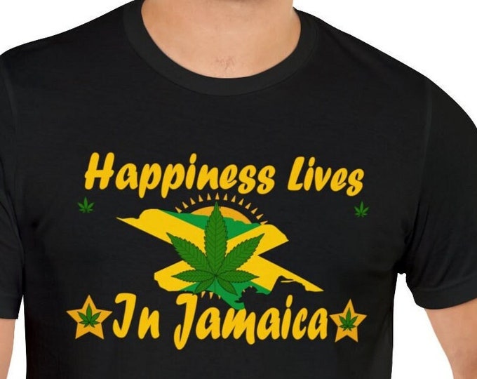 Happiness lives in Jamaica T-shirt-Cat lover tees-Weed Leaf t-shirt -custom unisex gift t-shirts