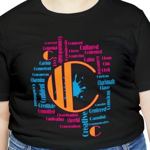 Gráficos de camisetas motivacionales / Póster colorido del alfabeto C con frases inspiradoras