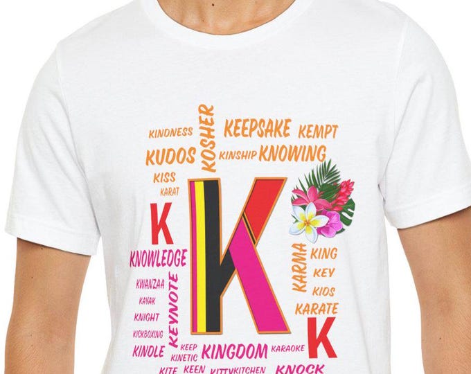 Alphabet Letter K Custom Printed Unisex Tee | Vintage Apparel Gift | Outdoor Fashion Clothing