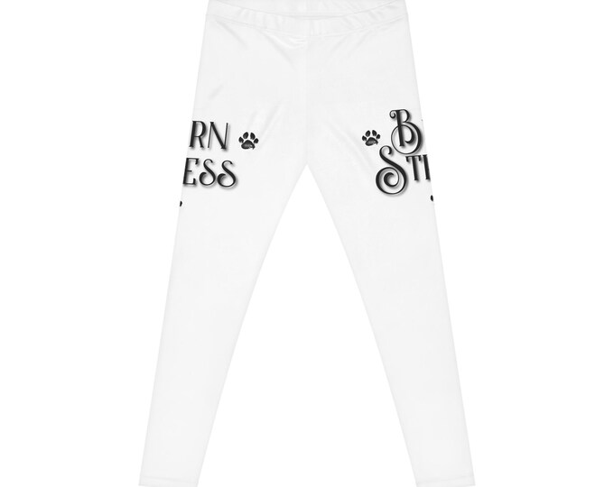 Casual Leggings with Inspirational Quote - Burn Stress, Cute Stylish Pants for Exercise, Yoga, Everyday Wear, Gift Idea