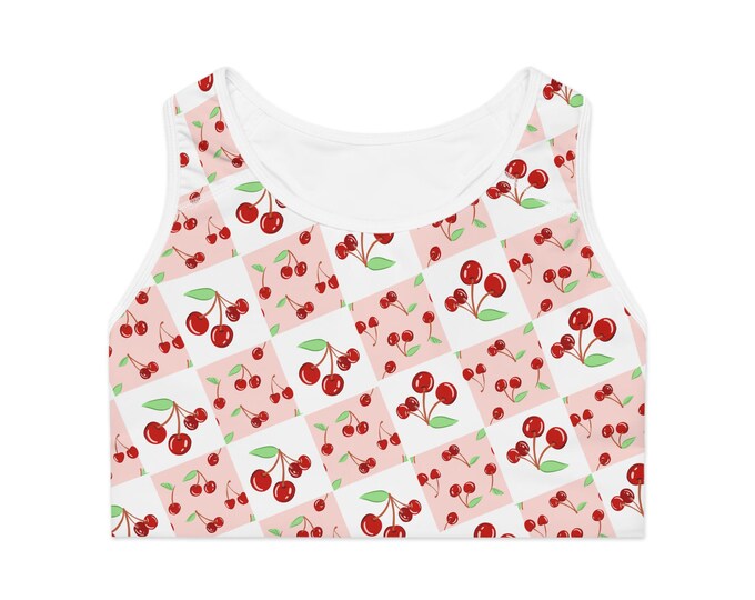 Cherry Print Sports Bra, Cute Fitness Top, Summer Workout Gear, Athleisure Wear, Gifts for Her, Activewear Essentials