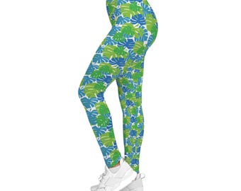 Tropical Print Leggings for Women | Casual Activewear, Summer Outfit, Yoga Pants, Fitness Leggings, Gift for Her