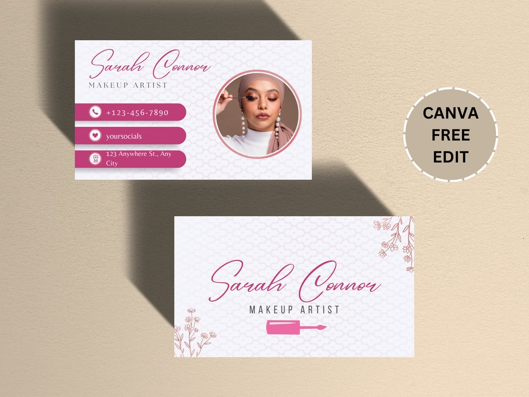 Editable Business Card Template, Makeup Artist Business Card, DIY Business Card, Canva Free