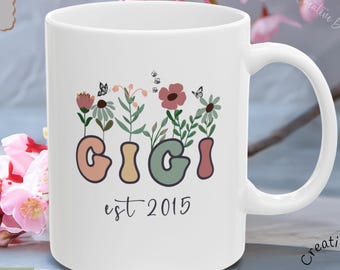Spersonalizowany kubek Gigi Floral: Retro kubek do kawy dla babci, niestandardowy rok