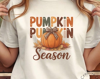 Pumpkin Season Graphic Tee, Leopard Bow Autumn Shirt