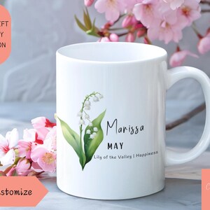 Personalized May Birth Flower Mug: Lily of the Valley Floral Cup