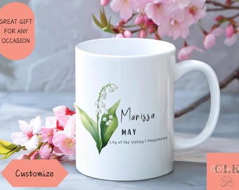 Personalized May Birth Flower Mug: Lily of the Valley Floral Cup
