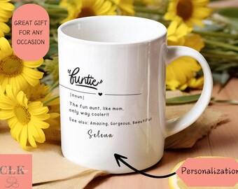 Funtie-definitiemok grappig tantecadeau, gepersonaliseerde koffiekop, cool tantecadeau, beste tante ooit, verjaardagscadeau voor tante, leuke zusmok