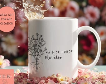 Personalized Maid of Honor Mug: Floral Bridal Party Gift
