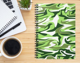 Green Camo Spiral Notebook: Abstract Camouflage Design, Stationery Gift