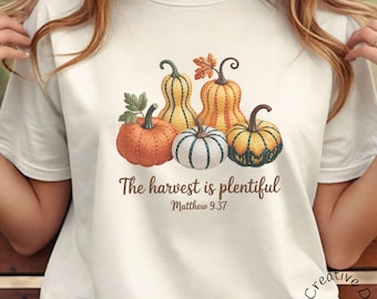 Ernte ist reichliches christliches T-Shirt: Herbst-Kürbis-Grafik-T-Stück