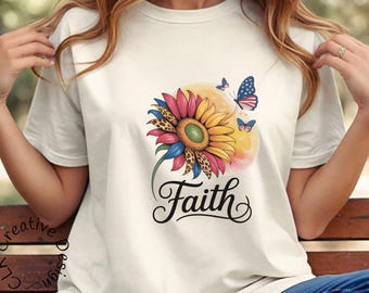 Faith Sunflower Patriotic T-Shirt: Christian 4th of July Tee