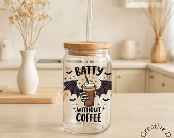 Szklana puszka Batty Without Coffee - zabawny kubek na Halloween