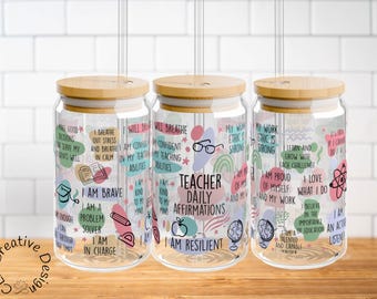 Teacher Affirmation Sipper Glass: Motivational Iced Coffee Cup with Bamboo Lid