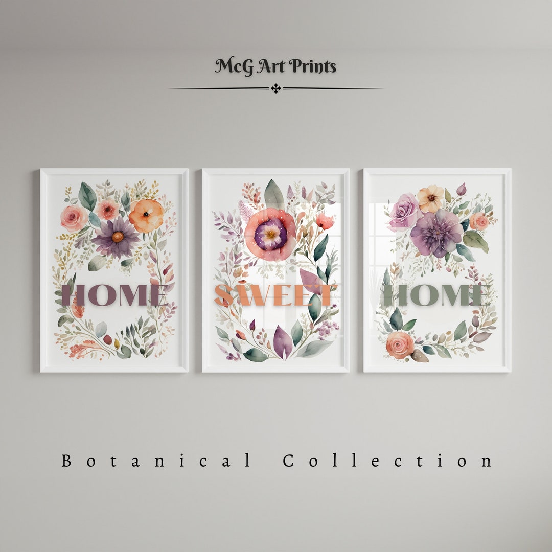 Watercolor Floral Wall Art Set of 3 Boho Flower Prints Living Room Wall ...