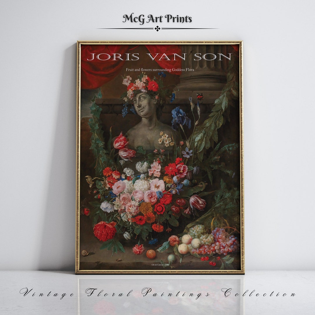 Goddess Flora Vintage Floral Oil Painting Wall Art Print Flower Bouquet ...