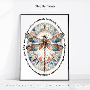 For God So Loved The World Dragonfly Christian Wall Art Print Inspirational Bible Proverb Circular Poster Aesthetic Living Room Decor|PWA638