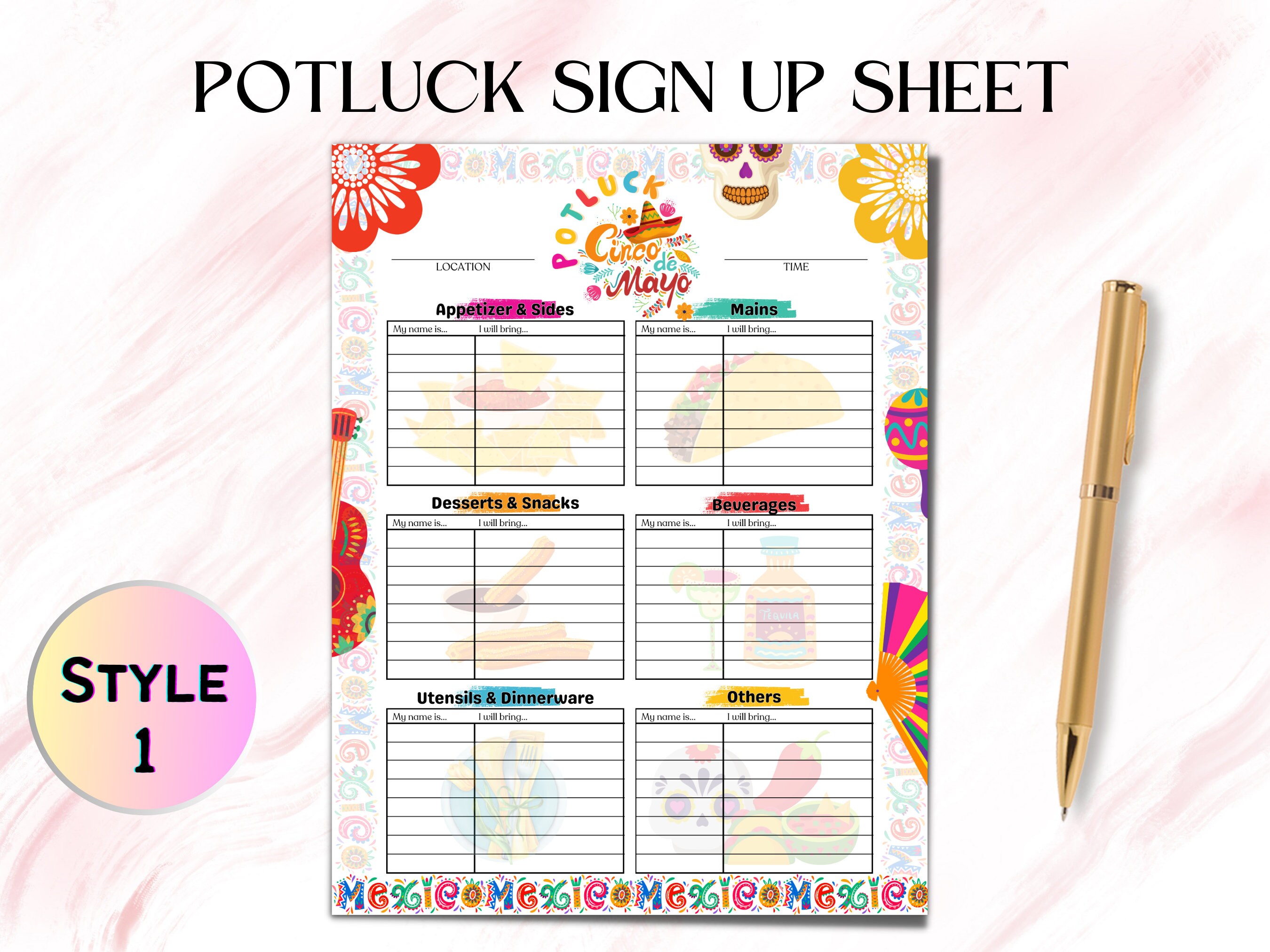 Cinco De Mayo Potluck Sign Up Sheet Template/cinco De Mayo Food Ideas