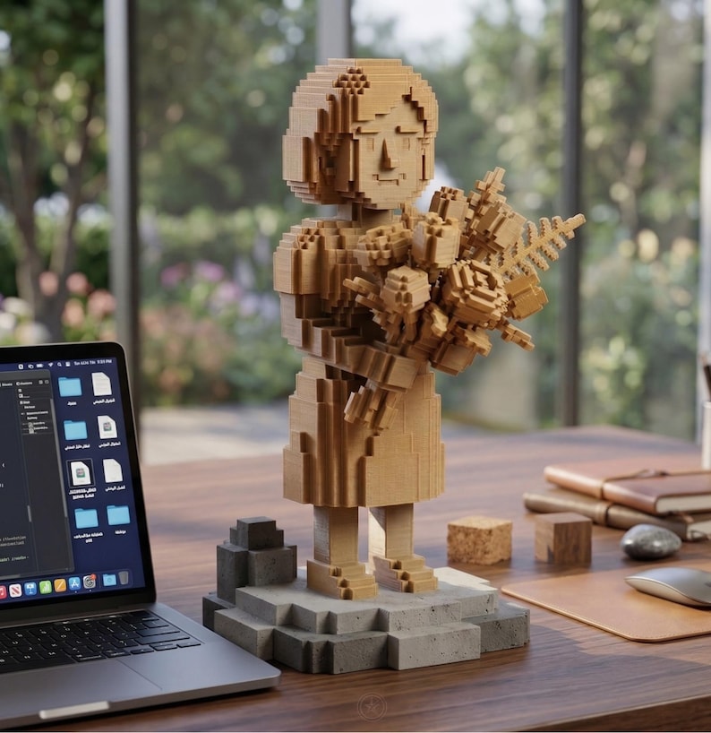 Voxel Mom Sculpture, Pixel Art Figurine With Flowers (digital Download ...
