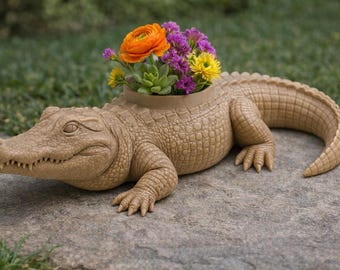 Crocodile Planter STL – Alligator Flower Pot – Animal Planter 3D Print – Garden Decor (Digital Download)