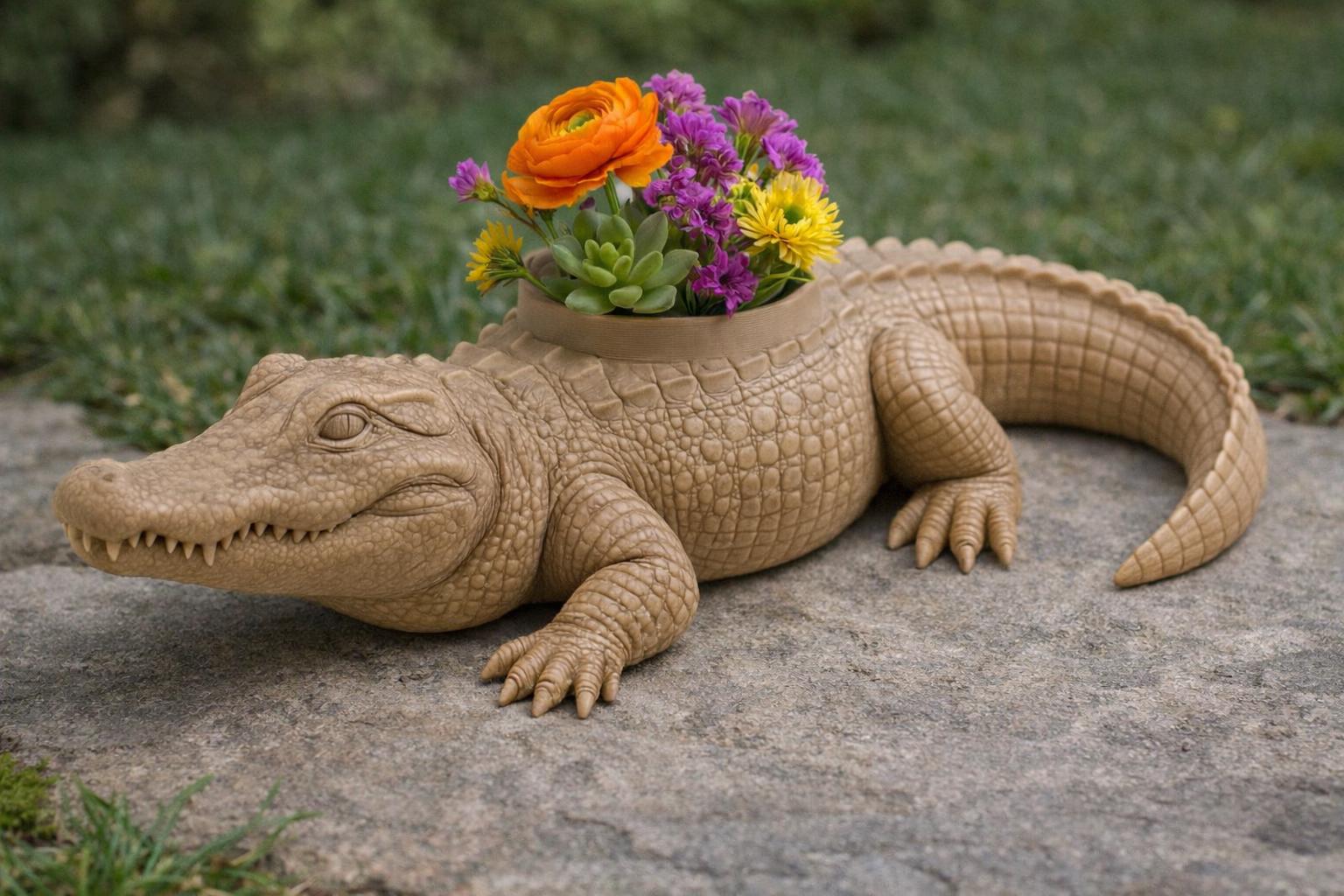 Crocodile Planter STL – Alligator Flower Pot – Animal Planter 3D