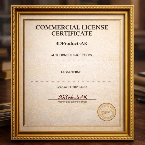 Commercial License Certificate – Unlimited Physical Sales Rights – 3D Print STL Commercial Use – 3DProductsAK
