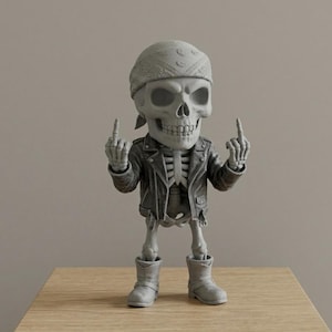 Esqueleto Irritado Mostrando o Dedo do Meio em STL – Estatueta de Crânio Rebelde – Modelo de Esqueleto para Impressão 3D – Download Digital