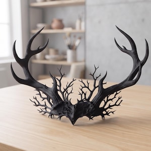 Mörk skogshornskrona STL | Gotisk skogshuvudbonad, fantasy cosplayhorn (digital nedladdning)