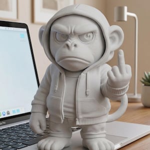 Statuetta di scimmia arrabbiata STL – Decorazione da scrivania con dito medio (Download digitale)