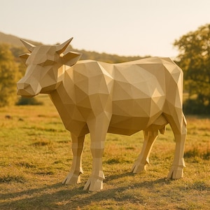 Lågpoly-ko 3D-modell – Geometrisk ko STL – Modern polygondjurskulptur – Minimalistisk figurin