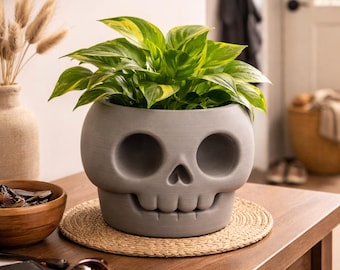 3D Printed Skull Planter STL – Gothic Halloween Decor (Digital File)