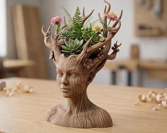 Tree Woman Planter STL, Face Succulent Pot, Nature Decor (Digital Download)