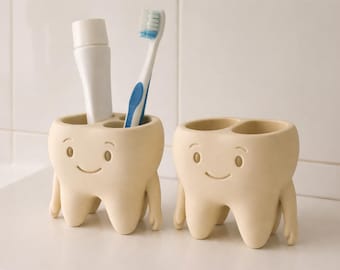 Smiling Molar Toothbrush and Toothpaste Holder – 2 Designs STL (Digital Download)