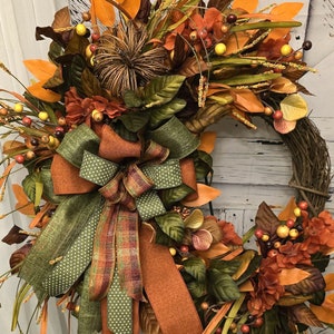 Fall Wreath, Crescent style wreath, Seasonal Wreath, Autumn Wreath, Magnolia Wreath, Ficus wreath, Fall wreath with bow,
