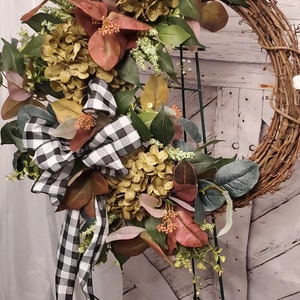 Green Hydrangea Wreath, Front Door wreath, Farmhouse wreath, Rustic wreath,  Fall Wreath, Grapevine Wreath, Thanksgiving Wreath,