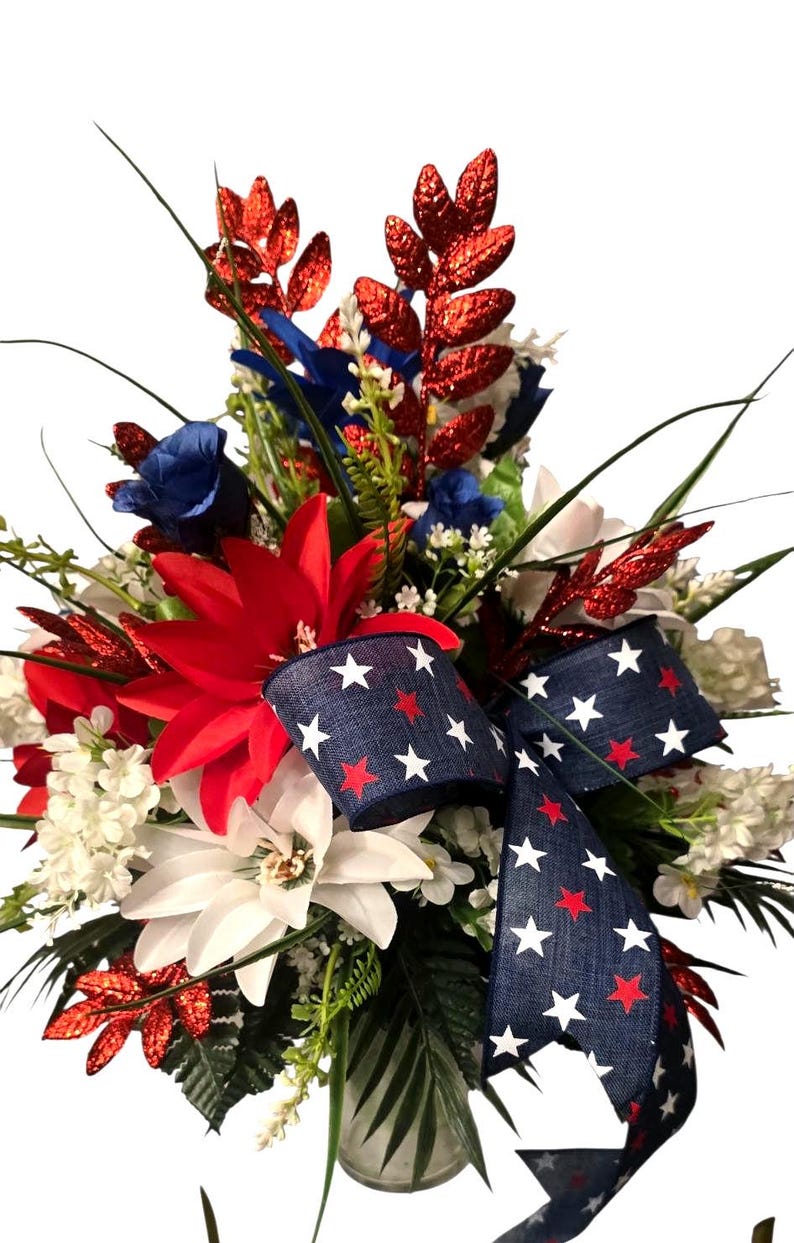 Patriotic Grave-site, Red White and Blue Arrangement Cemetery ...
