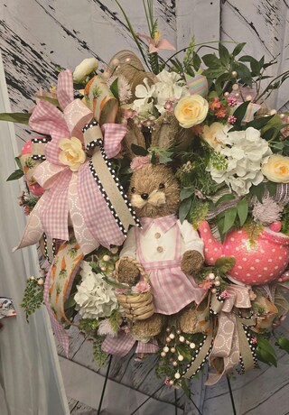 Set Di 2 Federe Per Cuscini Pasqua 45x45 Cm - Coniglio Rosa E Ghirlanda Floreale - Cotone E Lino - Decorazione Casa