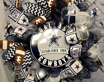 Sport Wreath,Dallas Cowboy Inspired wreath, Fall Wreath, NFL Inspired Wreath, Winter Wreath,Blue and Silver Wreath, Dec Mesh Wreath
