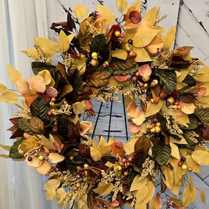 Fall Magnolia Leaves Fall Wreath Autumn Wreath, Grapevine Wreath, Ficus leaves Wreath, Fall Front Door wreath Fall Seeded Eucalyptus wreath,