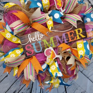 Summer wreath, colorful summer wreath, summer polka dot wreath, hello summer front door wreath, burlap summer wreath, summer door decor