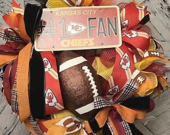Chiefs football fan wreath, Kansas City Chiefs Deco Mesh wreath, NFL inspired Wreath, Fall Wreath, Sport Wreath, Red and Yellow wreath
