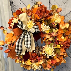 Autumn wreath, Fall Wreath,harvest Fall Wreath,Orange Hydrangea Wreath, Front door wreath,Outdoor Wreath,Tradition Fall Wreath,Rustic Wreath