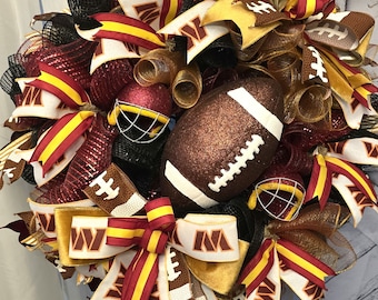 XL Larger Washington Commander Football Fan Wreath, Deco Mesh wreath, NFL inspired  Wreath Front Door Wreath Man Cave Wreath She Shed Wreath