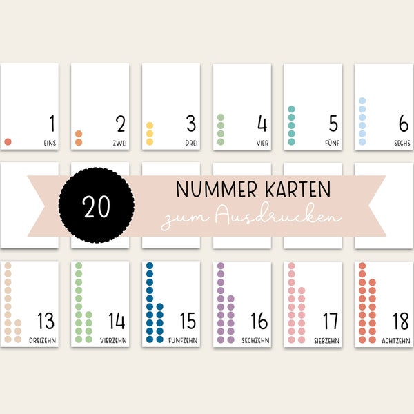 1-20 Montessori numbers, number cards, learning materials, Montessori material, learning worlds, preschool children, learning posters, elementary school