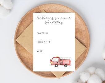 Invitation children's birthday, birthday invitation fire brigade children's birthday, fire brigade birthday, printable invitation, template invitation