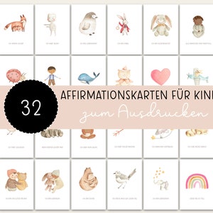 32 Affirmationskarten für Kinder, Mutmacher Karten für Kinder, Selbstbewusstsein stärken, Positive Affirmationen Kinder, Selbstbewusstsein