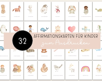 32 Affirmationskarten für Kinder, Mutmacher Karten für Kinder, Selbstbewusstsein stärken, Positive Affirmationen Kinder, Selbstbewusstsein