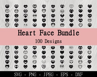 Lovely Heart Face Designs for DIY Projects, Cutting, Cricut, SVG, PNG, Instant Digital Download, Black Silhouette, Easy to Use, Clipart