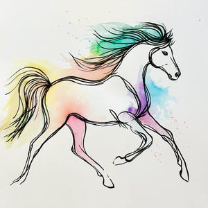 Aquarelle originale / Cheval arc-en-ciel / Aquarelle peinte à la main / Minimaliste / Peinture de cheval unique / Peinture de conte de fées / Aquarelle